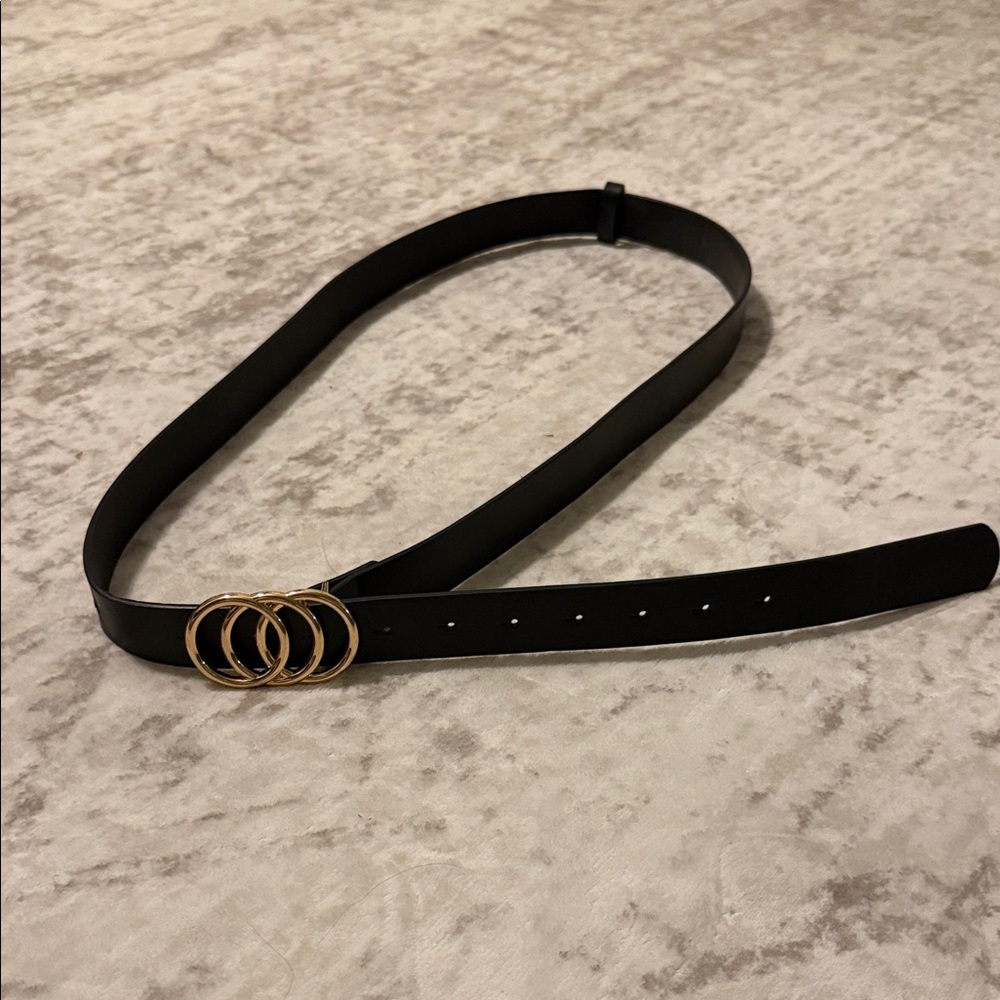 Elegant Black Belt with Gold Buckle